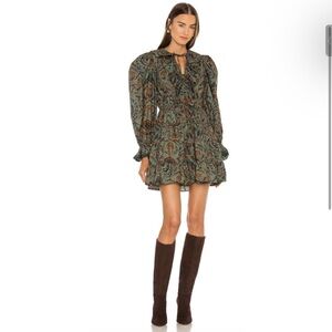 Ulla Johnson Caris Long‎ Sleeve Ruffle Floral Print Mini Dress in Spruce Sz 2